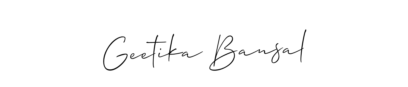 Use a signature maker to create a handwritten signature online. With this signature software, you can design (Allison_Script) your own signature for name Geetika Bansal. Geetika Bansal signature style 2 images and pictures png