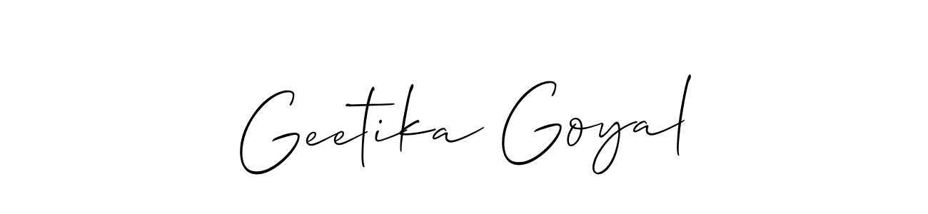 Make a beautiful signature design for name Geetika Goyal. With this signature (Allison_Script) style, you can create a handwritten signature for free. Geetika Goyal signature style 2 images and pictures png