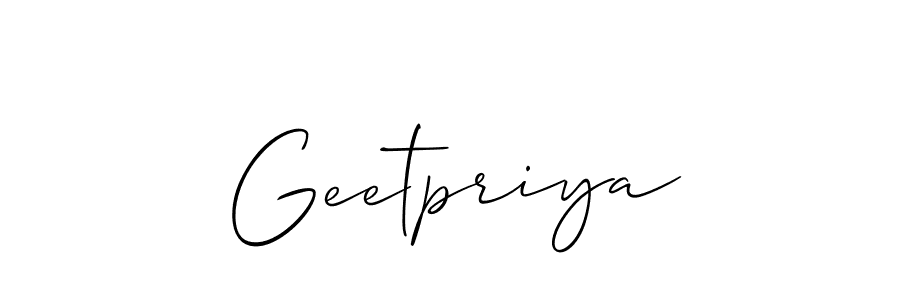 Create a beautiful signature design for name Geetpriya. With this signature (Allison_Script) fonts, you can make a handwritten signature for free. Geetpriya signature style 2 images and pictures png