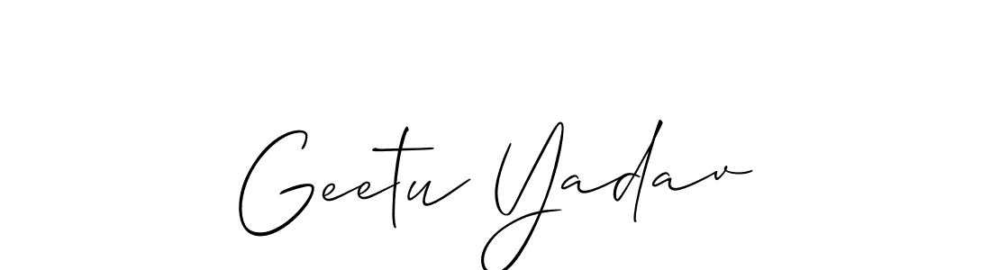 Similarly Allison_Script is the best handwritten signature design. Signature creator online .You can use it as an online autograph creator for name Geetu Yadav. Geetu Yadav signature style 2 images and pictures png