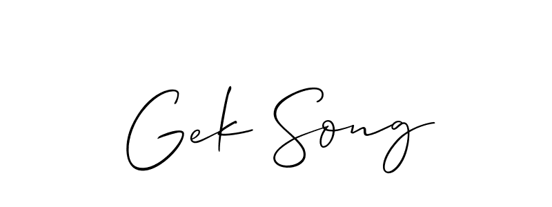 Design your own signature with our free online signature maker. With this signature software, you can create a handwritten (Allison_Script) signature for name Gek Song. Gek Song signature style 2 images and pictures png