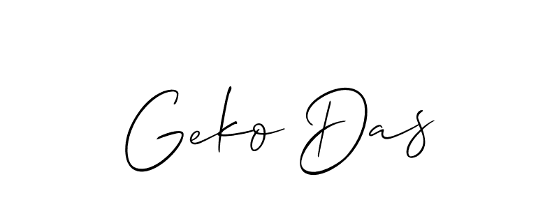 The best way (Allison_Script) to make a short signature is to pick only two or three words in your name. The name Geko Das include a total of six letters. For converting this name. Geko Das signature style 2 images and pictures png