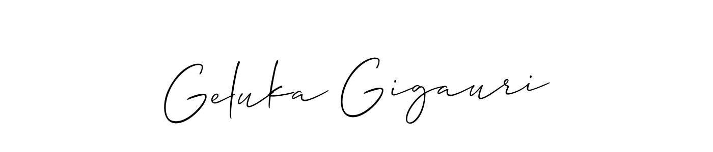 Similarly Allison_Script is the best handwritten signature design. Signature creator online .You can use it as an online autograph creator for name Geluka Gigauri. Geluka Gigauri signature style 2 images and pictures png