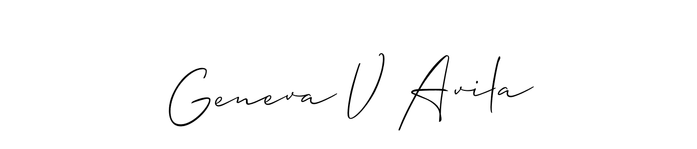 Similarly Allison_Script is the best handwritten signature design. Signature creator online .You can use it as an online autograph creator for name Geneva V Avila. Geneva V Avila signature style 2 images and pictures png