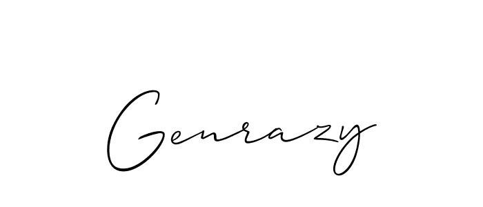 Make a short Genrazy signature style. Manage your documents anywhere anytime using Allison_Script. Create and add eSignatures, submit forms, share and send files easily. Genrazy signature style 2 images and pictures png