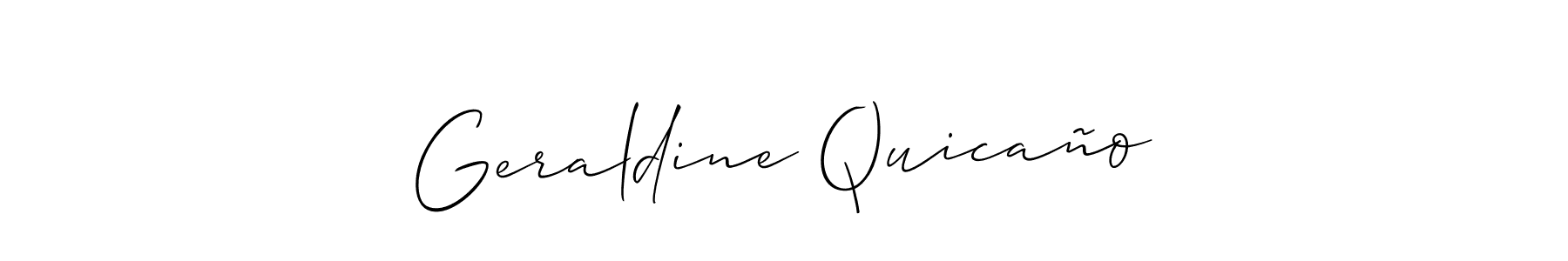 The best way (Allison_Script) to make a short signature is to pick only two or three words in your name. The name Geraldine Quicaño include a total of six letters. For converting this name. Geraldine Quicaño signature style 2 images and pictures png