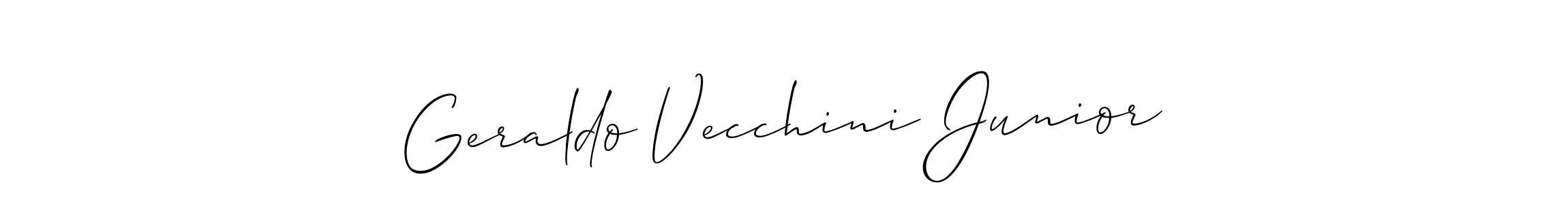 The best way (Allison_Script) to make a short signature is to pick only two or three words in your name. The name Geraldo Vecchini Junior include a total of six letters. For converting this name. Geraldo Vecchini Junior signature style 2 images and pictures png