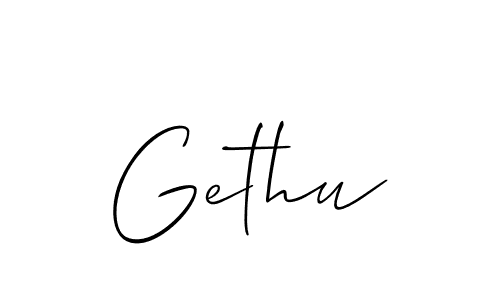 The best way (Allison_Script) to make a short signature is to pick only two or three words in your name. The name Gethu include a total of six letters. For converting this name. Gethu signature style 2 images and pictures png