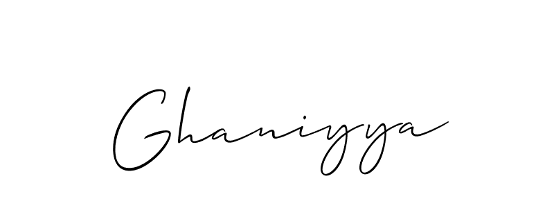 Make a beautiful signature design for name Ghaniyya. With this signature (Allison_Script) style, you can create a handwritten signature for free. Ghaniyya signature style 2 images and pictures png