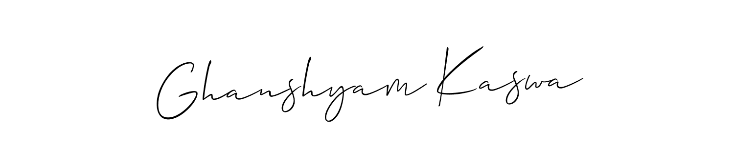 Make a beautiful signature design for name Ghanshyam Kaswa. With this signature (Allison_Script) style, you can create a handwritten signature for free. Ghanshyam Kaswa signature style 2 images and pictures png