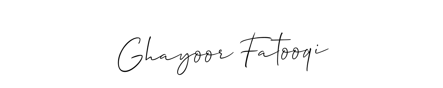 The best way (Allison_Script) to make a short signature is to pick only two or three words in your name. The name Ghayoor Fatooqi include a total of six letters. For converting this name. Ghayoor Fatooqi signature style 2 images and pictures png