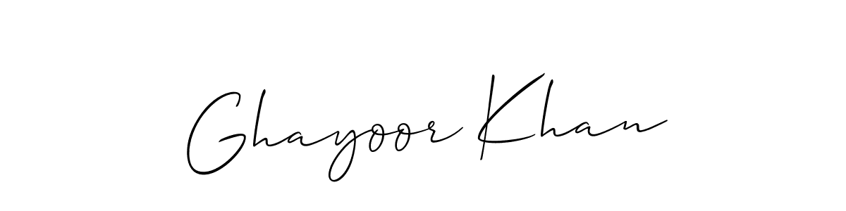 Make a beautiful signature design for name Ghayoor Khan. With this signature (Allison_Script) style, you can create a handwritten signature for free. Ghayoor Khan signature style 2 images and pictures png