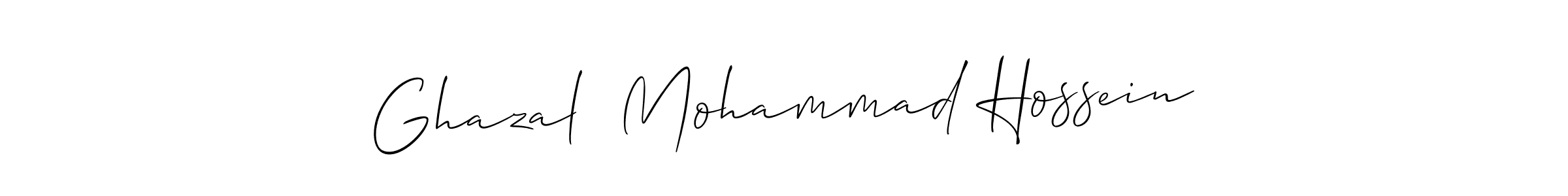 You should practise on your own different ways (Allison_Script) to write your name (Ghazal  Mohammad Hossein) in signature. don't let someone else do it for you. Ghazal  Mohammad Hossein signature style 2 images and pictures png