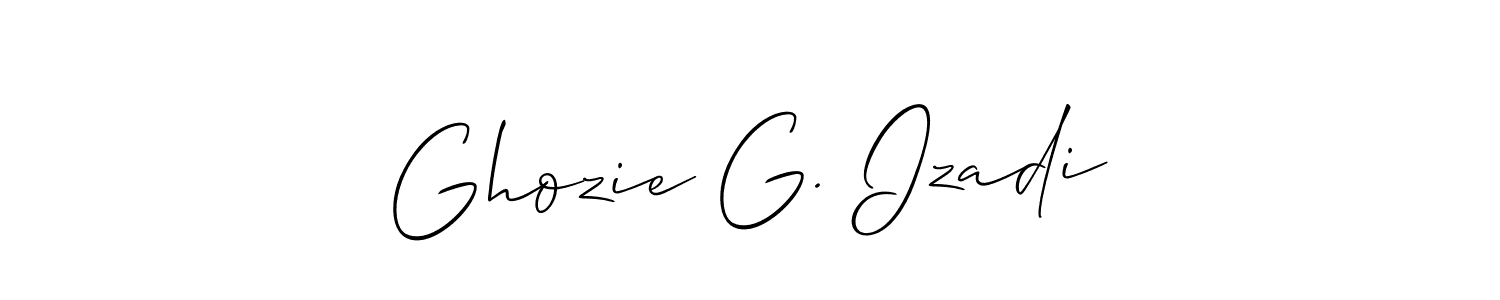 if you are searching for the best signature style for your name Ghozie G. Izadi. so please give up your signature search. here we have designed multiple signature styles  using Allison_Script. Ghozie G. Izadi signature style 2 images and pictures png