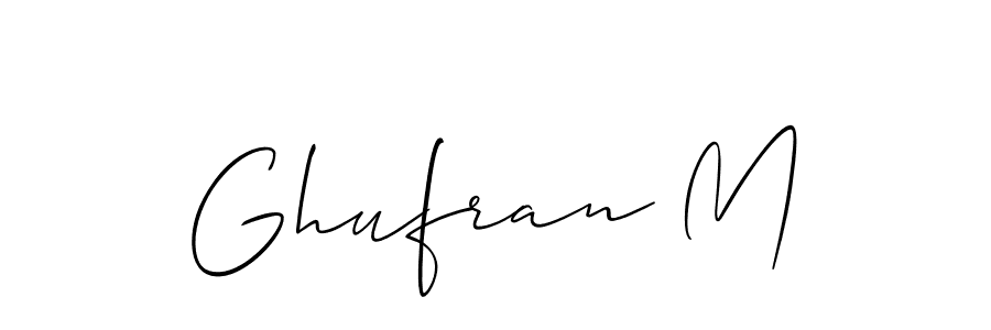 How to make Ghufran M name signature. Use Allison_Script style for creating short signs online. This is the latest handwritten sign. Ghufran M signature style 2 images and pictures png