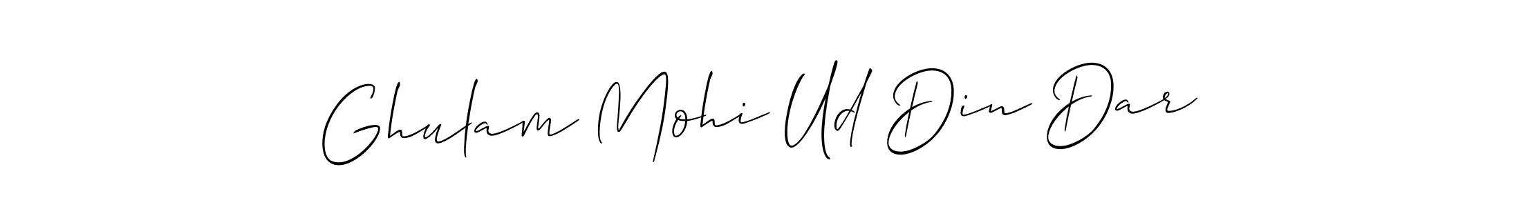 How to make Ghulam Mohi Ud Din Dar name signature. Use Allison_Script style for creating short signs online. This is the latest handwritten sign. Ghulam Mohi Ud Din Dar signature style 2 images and pictures png