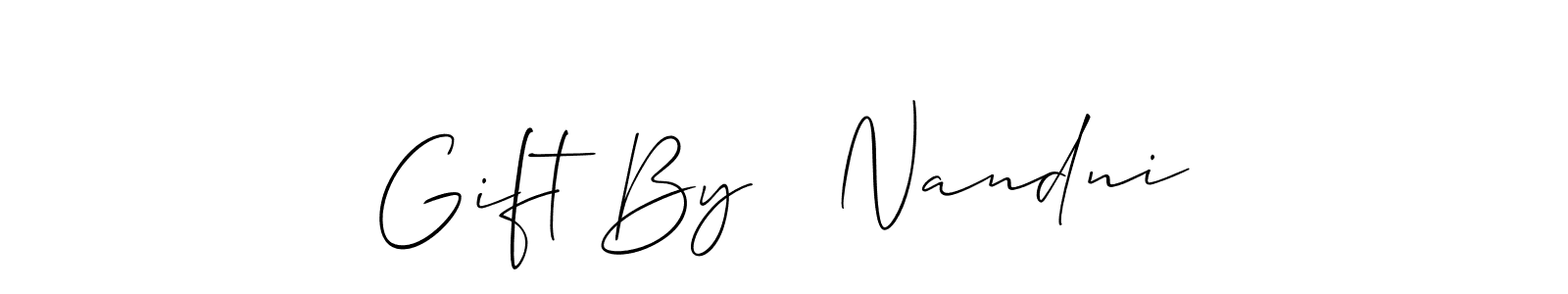 The best way (Allison_Script) to make a short signature is to pick only two or three words in your name. The name Gift By   Nandni include a total of six letters. For converting this name. Gift By   Nandni signature style 2 images and pictures png
