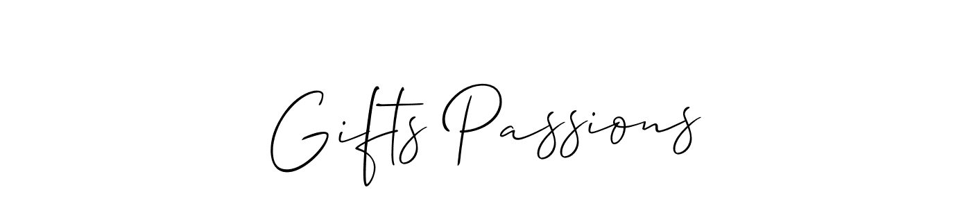 Create a beautiful signature design for name Gifts Passions. With this signature (Allison_Script) fonts, you can make a handwritten signature for free. Gifts Passions signature style 2 images and pictures png