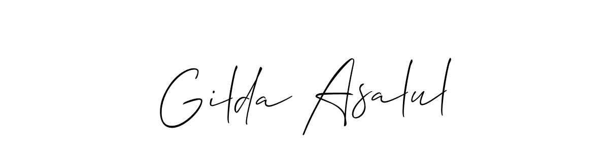 Make a short Gilda Asalul signature style. Manage your documents anywhere anytime using Allison_Script. Create and add eSignatures, submit forms, share and send files easily. Gilda Asalul signature style 2 images and pictures png