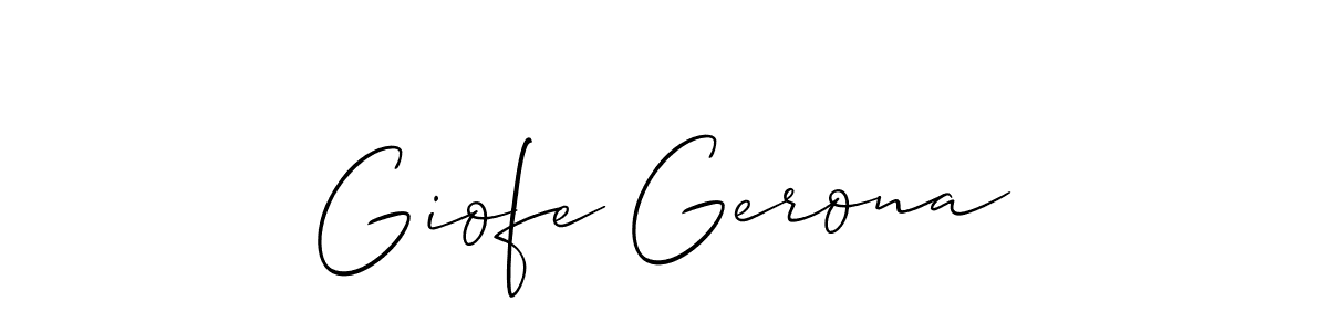 The best way (Allison_Script) to make a short signature is to pick only two or three words in your name. The name Giofe Gerona include a total of six letters. For converting this name. Giofe Gerona signature style 2 images and pictures png