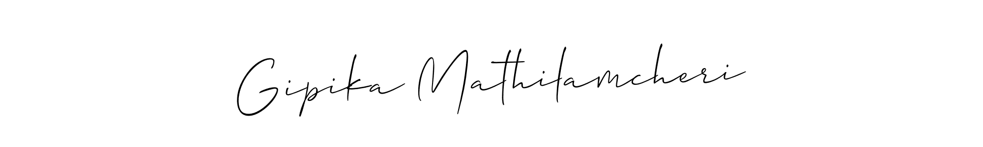 The best way (Allison_Script) to make a short signature is to pick only two or three words in your name. The name Gipika Mathilamcheri include a total of six letters. For converting this name. Gipika Mathilamcheri signature style 2 images and pictures png