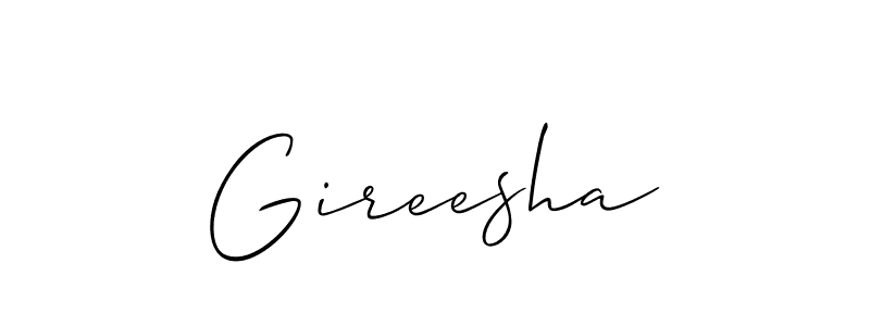 Similarly Allison_Script is the best handwritten signature design. Signature creator online .You can use it as an online autograph creator for name Gireesha. Gireesha signature style 2 images and pictures png