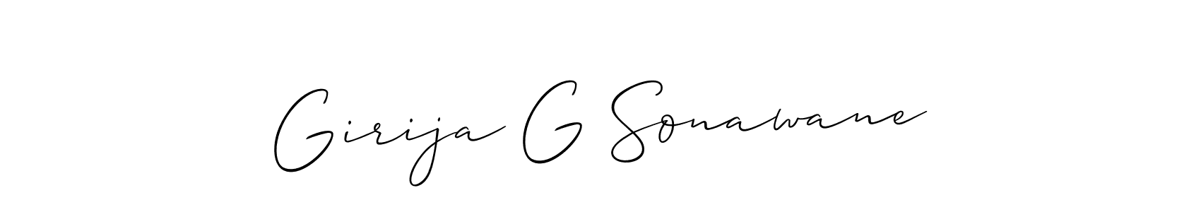 Similarly Allison_Script is the best handwritten signature design. Signature creator online .You can use it as an online autograph creator for name Girija G Sonawane. Girija G Sonawane signature style 2 images and pictures png