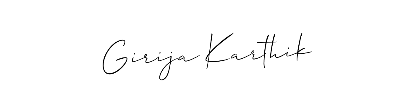 Allison_Script is a professional signature style that is perfect for those who want to add a touch of class to their signature. It is also a great choice for those who want to make their signature more unique. Get Girija Karthik name to fancy signature for free. Girija Karthik signature style 2 images and pictures png