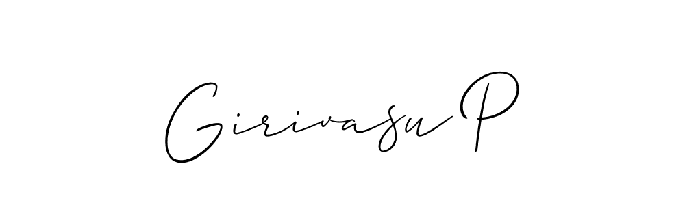 It looks lik you need a new signature style for name Girivasu P. Design unique handwritten (Allison_Script) signature with our free signature maker in just a few clicks. Girivasu P signature style 2 images and pictures png