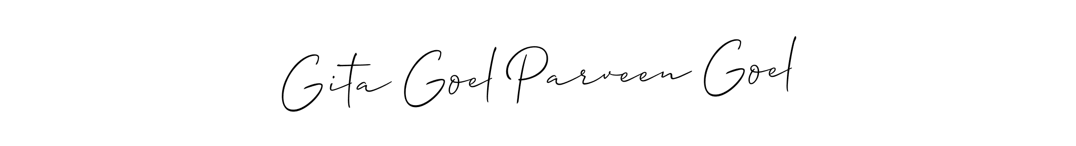 Similarly Allison_Script is the best handwritten signature design. Signature creator online .You can use it as an online autograph creator for name Gita Goel Parveen Goel. Gita Goel Parveen Goel signature style 2 images and pictures png