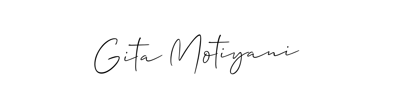 Make a short Gita Motiyani signature style. Manage your documents anywhere anytime using Allison_Script. Create and add eSignatures, submit forms, share and send files easily. Gita Motiyani signature style 2 images and pictures png