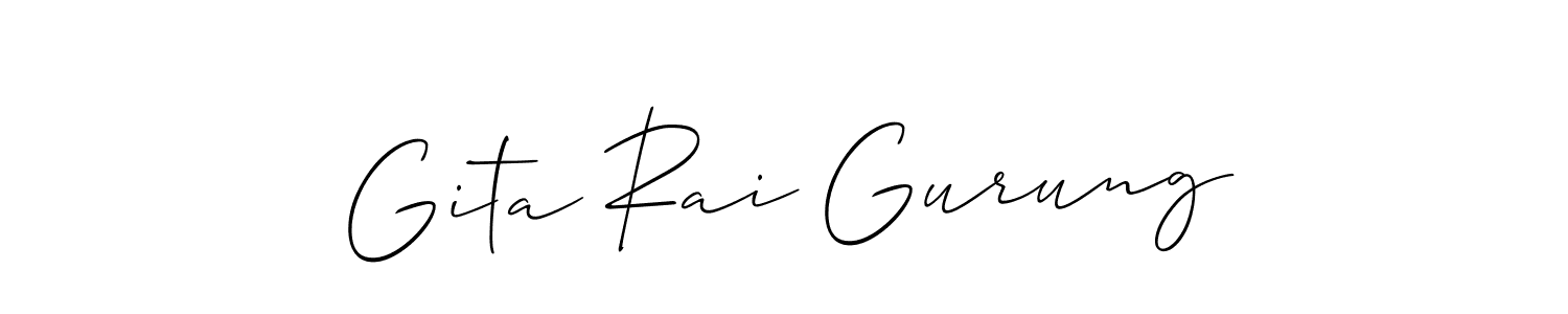How to make Gita Rai Gurung name signature. Use Allison_Script style for creating short signs online. This is the latest handwritten sign. Gita Rai Gurung signature style 2 images and pictures png