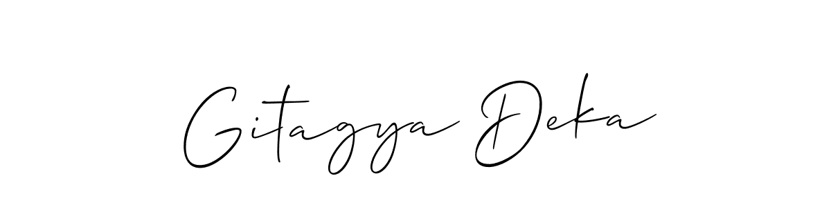 Create a beautiful signature design for name Gitagya Deka. With this signature (Allison_Script) fonts, you can make a handwritten signature for free. Gitagya Deka signature style 2 images and pictures png