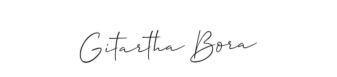 Allison_Script is a professional signature style that is perfect for those who want to add a touch of class to their signature. It is also a great choice for those who want to make their signature more unique. Get Gitartha Bora name to fancy signature for free. Gitartha Bora signature style 2 images and pictures png