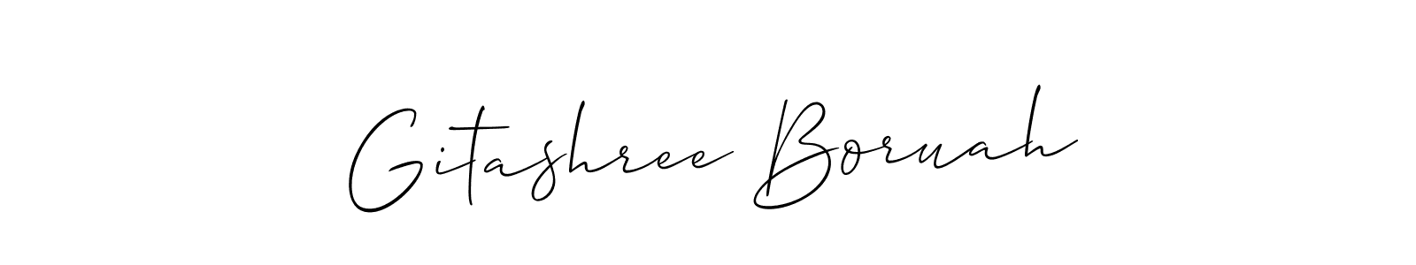 How to make Gitashree Boruah name signature. Use Allison_Script style for creating short signs online. This is the latest handwritten sign. Gitashree Boruah signature style 2 images and pictures png
