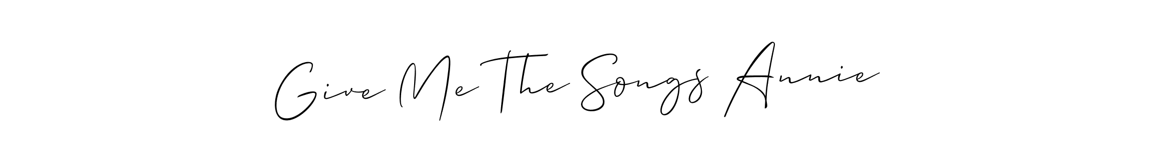 Check out images of Autograph of Give Me The Songs Annie name. Actor Give Me The Songs Annie Signature Style. Allison_Script is a professional sign style online. Give Me The Songs Annie signature style 2 images and pictures png