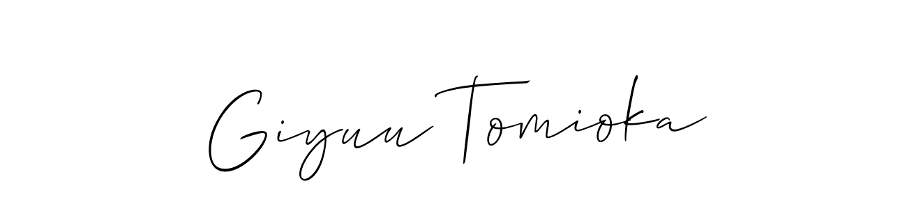 Make a beautiful signature design for name Giyuu Tomioka. With this signature (Allison_Script) style, you can create a handwritten signature for free. Giyuu Tomioka signature style 2 images and pictures png