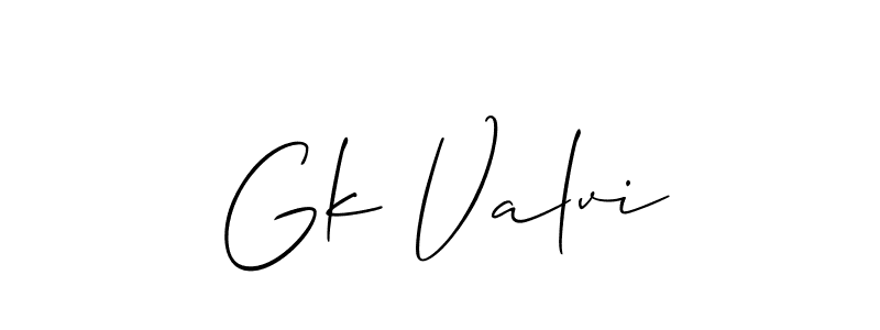 How to Draw Gk Valvi signature style? Allison_Script is a latest design signature styles for name Gk Valvi. Gk Valvi signature style 2 images and pictures png
