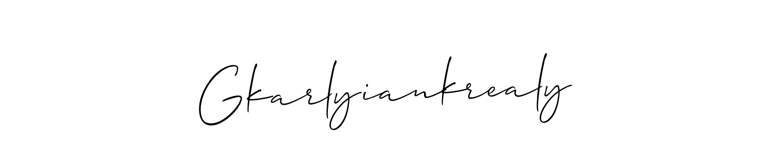 Make a short Gkarlyiankrealy signature style. Manage your documents anywhere anytime using Allison_Script. Create and add eSignatures, submit forms, share and send files easily. Gkarlyiankrealy signature style 2 images and pictures png
