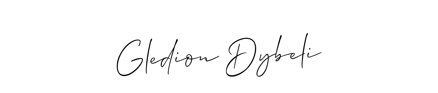 How to make Gledion Dybeli name signature. Use Allison_Script style for creating short signs online. This is the latest handwritten sign. Gledion Dybeli signature style 2 images and pictures png