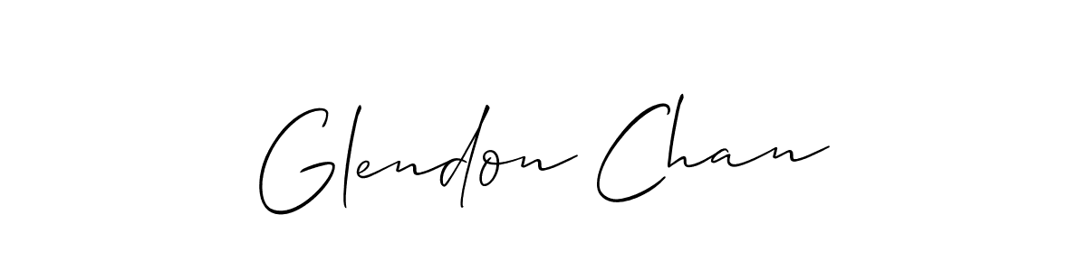 The best way (Allison_Script) to make a short signature is to pick only two or three words in your name. The name Glendon Chan include a total of six letters. For converting this name. Glendon Chan signature style 2 images and pictures png