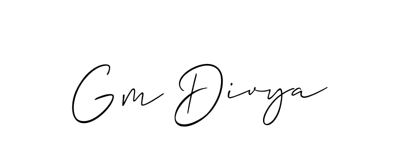 Allison_Script is a professional signature style that is perfect for those who want to add a touch of class to their signature. It is also a great choice for those who want to make their signature more unique. Get Gm Divya name to fancy signature for free. Gm Divya signature style 2 images and pictures png