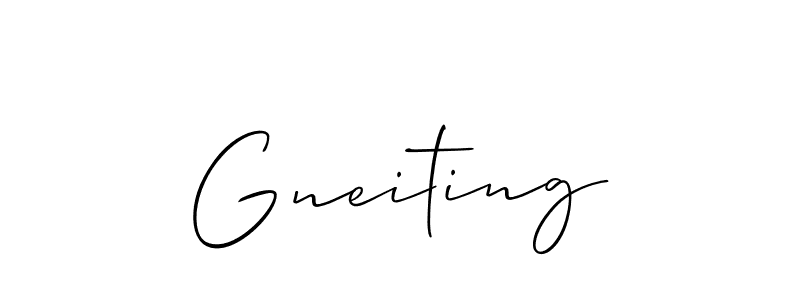 How to Draw Gneiting signature style? Allison_Script is a latest design signature styles for name Gneiting. Gneiting signature style 2 images and pictures png