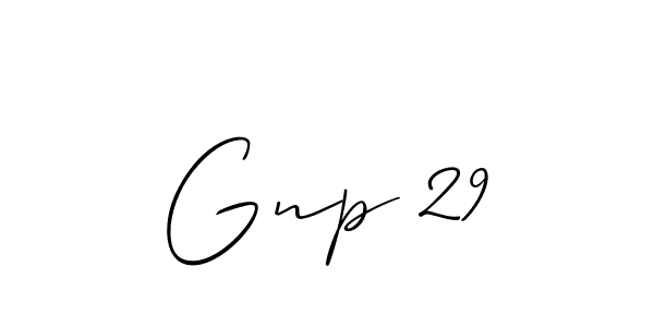 Make a beautiful signature design for name Gnp 29. With this signature (Allison_Script) style, you can create a handwritten signature for free. Gnp 29 signature style 2 images and pictures png