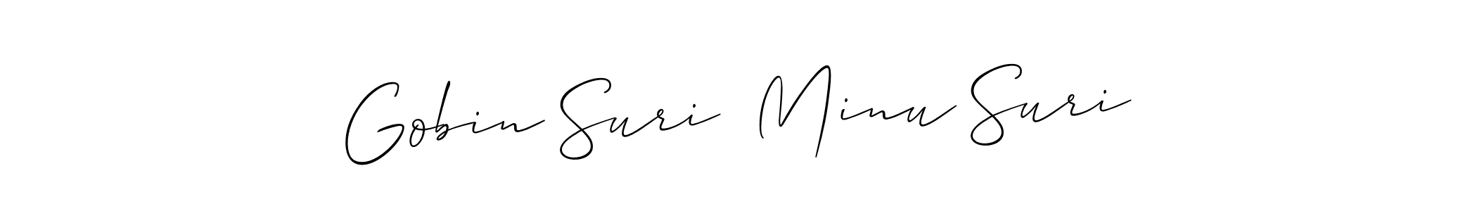 The best way (Allison_Script) to make a short signature is to pick only two or three words in your name. The name Gobin Suri  Minu Suri include a total of six letters. For converting this name. Gobin Suri  Minu Suri signature style 2 images and pictures png