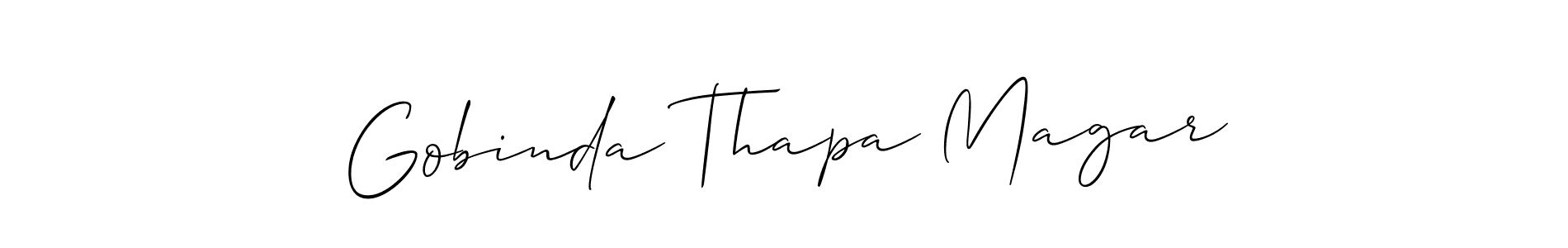 Also You can easily find your signature by using the search form. We will create Gobinda Thapa Magar name handwritten signature images for you free of cost using Allison_Script sign style. Gobinda Thapa Magar signature style 2 images and pictures png