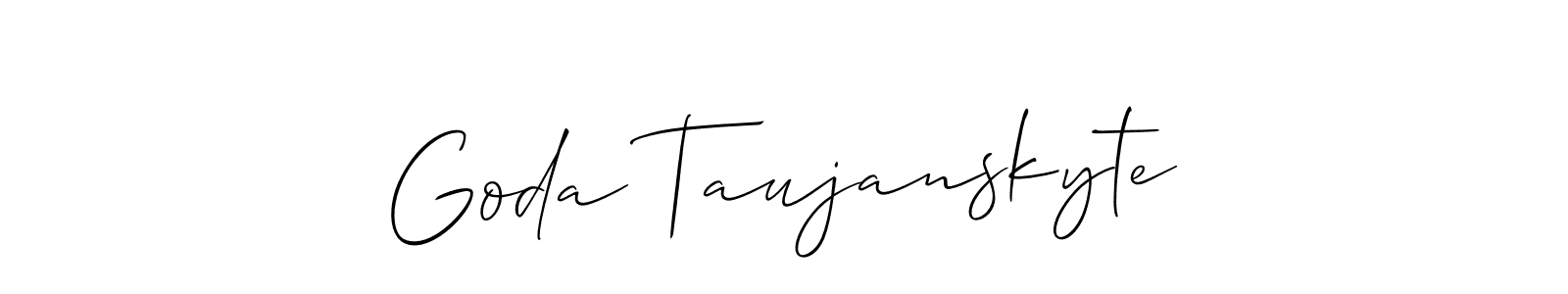 Also You can easily find your signature by using the search form. We will create Goda Taujanskyte name handwritten signature images for you free of cost using Allison_Script sign style. Goda Taujanskyte signature style 2 images and pictures png