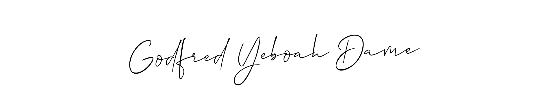 The best way (Allison_Script) to make a short signature is to pick only two or three words in your name. The name Godfred Yeboah Dame include a total of six letters. For converting this name. Godfred Yeboah Dame signature style 2 images and pictures png