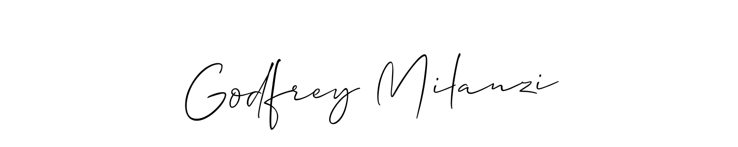 The best way (Allison_Script) to make a short signature is to pick only two or three words in your name. The name Godfrey Milanzi include a total of six letters. For converting this name. Godfrey Milanzi signature style 2 images and pictures png