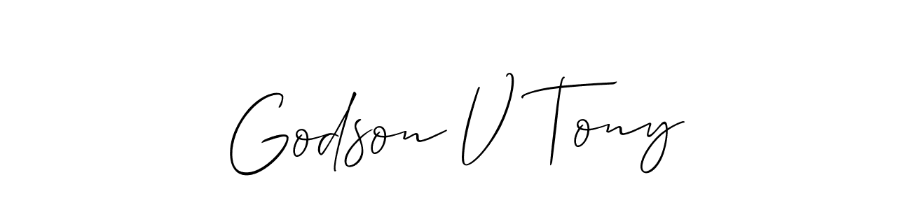 Use a signature maker to create a handwritten signature online. With this signature software, you can design (Allison_Script) your own signature for name Godson V Tony. Godson V Tony signature style 2 images and pictures png